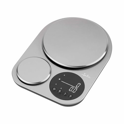 JATA HBAL1254 - Bascula Cocina Digital Doble Plataforma. Máxima Precisión. Balanza Cocina Alimentos, Joyas. Hasta 5 kg. Acero Inoxidable. Compacta. Pantalla LED