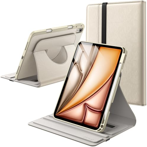JETech Funda Giratoria para iPad Air 11 M4/M3/M2, Air 5/4, Blanco Estrella | Para iPad Air 11 (2026-2024) & 10,9 (2022/2020), Soporte Giratorio 360°, Carcasa Folio de Piel PU con Soporte para Pencil
