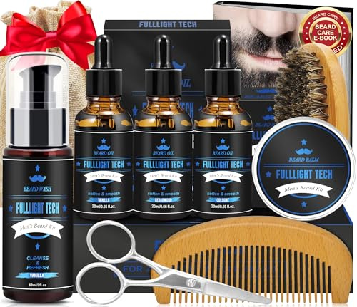 Beard Kit for Men with 3 Beard Oil Scents & Vanilla Beard Wash & Balm Set