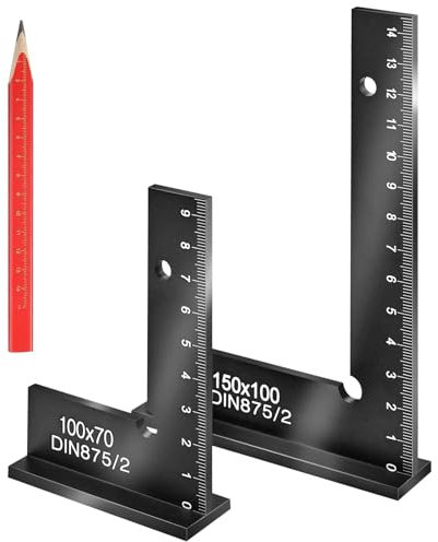 Schlosserwinkel Set - 2 Stk Schlosserwinkel 90° Aluminiumlegierung Anschlagwinkel Zimmermannswinkel mit Messskala, 150*100mm, 100*70mm für Präzise Arbeiten, Messen und Anreißen in der Holzbearbeitun