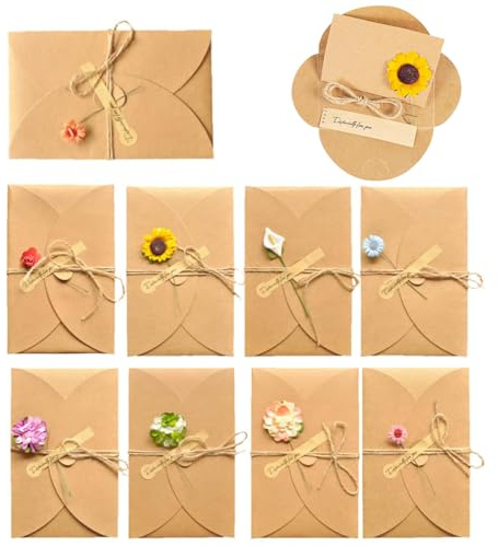 10 Stück Grußkarte Set, 9 x 15cm Geburtstagskarten Set, Retro Kraftpapier-leere Umschläge Blanko Retro Grußkarte mit Umschläge Weihnachten Hochzeit Glückwunschkarte Papier