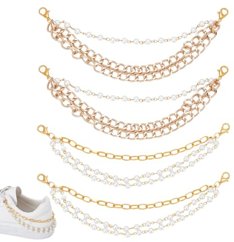PH PandaHall 4pcs 2 Styles Chaussures Charms Chaînes de Chaussures 3pcs Doré Bijoux de Bottes Accessoires pour Femmes avec Perles Blanches pour sac Gothique,Sabots Sandales Pantoufles