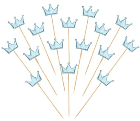 YELARXI Crown Cupcake Toppers Glittery Princess Cake Toppers Mini Cupcake Picks, Fit for Wedding Engagement Birthday Party Cake Decorations (30 Pack, Light Blue)