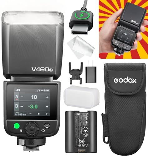 GODOX V480 N Kamera Blitz Flash, V480N Touchscreen Blitzgeräte, HSS 1/8000s | TTL Speedlite, Kompatibel mit Nikon Z6III Z8 Z5 Z50II Z50 Zfc Z6II Z30 Z6 Z50II Z7II Z8 Z9 D3500 D850 D7500 D5600 D750