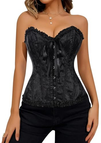 Fjquamitix Corsetto da donna in pizzo push-up body bustier shapewear lingerie per donna, Nero , XS