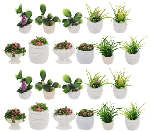 Kisangel Lot de 22 Plantes Miniatures pour Maison de poupée : Mini bonsaï, Micro Paysage, Fausses Plantes en Pot – Décoration de Figurines pour projets de Bricolage de Maison de poupée