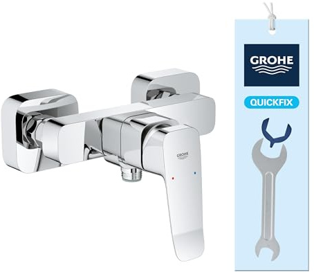 GROHE Dice Exposed Shower Mixer (Wall Mounted, Metal Lever, 35mm Ceramic Cartridge, Integrated Non-Return Valve, Protected Against Backflow, Easy to Fit with Included QuickSpanner), Chrome, 101874000