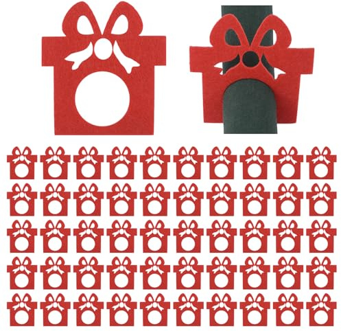 URROMA Serviettenringe für Weihnachten, Rot, Filz, Serviettenhalter, Winter, Haushalt, Serviettenschnalle für Urlaub, Tischdekoration, Weihnachtsfeier, 50 Stück