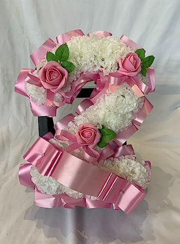 Silky Bouquets Customizable Funeral Flowers | Single Number Tribute | Personalized Artificial Silk Flowers for Funeral or Grave | Any Number or Letter