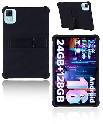 Schutzhülle für DOOGEE U12/POPUX P12 Tablet 12 Zoll 2026, yystao Kinder Weiche Silikon-Hülle, verstellbarem Ständer (Schwarz)