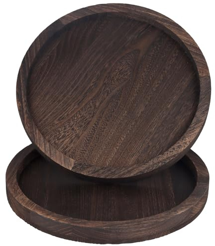YUENPUN 2 Stück Holztablett Rund, 32cm Runde Holz Deko Tablett, Serviertablett Holz für Kerzen, Dekoration
