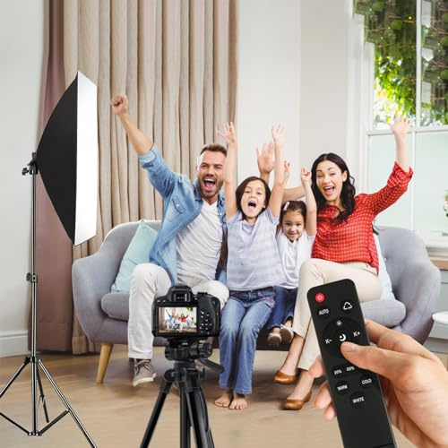 Fockety Kit di Illuminazione Fotografica a LED, 85 W Bicolore 2800 K 5700 K con Softbox 60x60 Cm e Telecomando per Registrazione Video in Studio Streaming Live Fotografia di (regolamenti europei)
