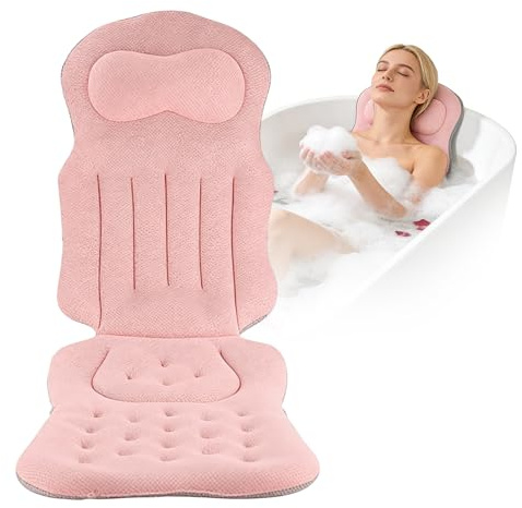 ALKNOT - Almohada de baño de cuerpo completo para la bañera, alfombrilla de bañera gruesa con reposacabezas que apoya el cuello, la espalda y las piernas, cojín para bañera con ventosas y ganchos para
