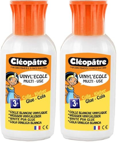Cléopâtre - VI70X - Vinyl'Ecole - Flacon de Colle blanche vinylique avec Embout biberon 60 g (Lot de 2)