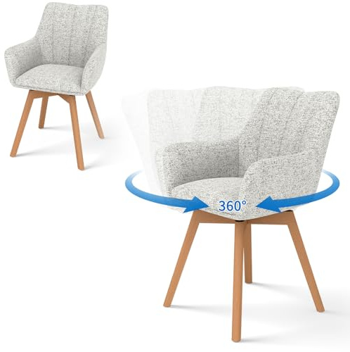 WAFTING Esszimmerstühle 2er Set Drehbar 360° mit Holzbeinen, Beige | Tweed-Stoff, Armlehnstuhl, Moderner Polsterstuhl, Drehstuhl, Esszimmerstuhl Drehbar, Wohnzimmer, Arbeitszimmer, Schlafzimmer