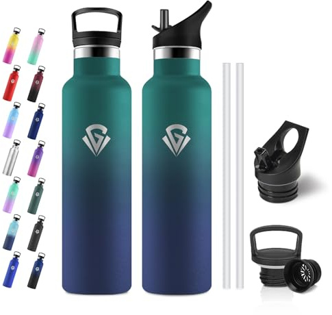 JAPORIA Botella Agua Termica 750ml, Botella Agua con Pajita, sin BPA, Cantimplora Acero Inoxidable, Aislamiento al Vacío, Termo para Escuela, Ciclismo, Escalada