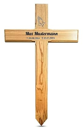 LIGNORIA Urnenkreuz 85 cm aus Holz – mit personalisierter Beschriftung für Urnengrab – handgefertigt in Deutschland – hochwertiges Holzkreuz für Grab, Urne und Gedenkstätte – wetterfest