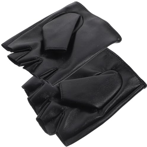 Kinder Halbfingerhandschuhe 1 Paar aus Leder in Schwarz für Outdoor Reiten | Lederhandschuhe Kinder, Haltbarkeit und Handschutz, Flexibel bei Bedienung von Ausrüstung