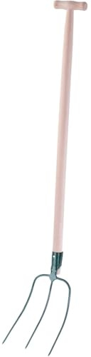 Gartengabel mit 90cm T-Griff Holzstiel, 3 Zinken, 122 cm Länge, Stahl Mistgabel, Dunggabel, Heugabel