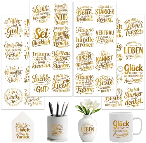 Dorsbaby 4 Blätter Inspirierende Zitate Rub on Stickers, Rub on Aufkleber für Glas & Tassen, Deko-Aufkleber für Keramik, Fensterbilder & Scrapbooking