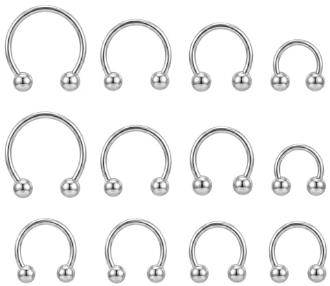Yolev 12pcs Horseshoe Nose Ring 16g Septum Rings Septum Piercing Jewellery