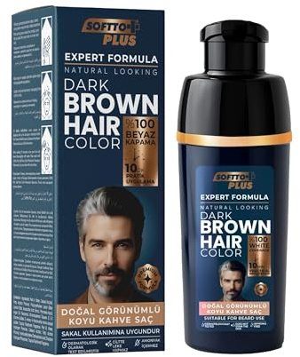 Softto Plus Expert Men Haarfarbe & Bartfarbe Dunkelbraun – 100% Grauabdeckung, 10 Minuten Anwendung, ammoniakfrei, natürliche Männer Haarfarbe für Haare & Bart, einfache Anwendung | 400 ml