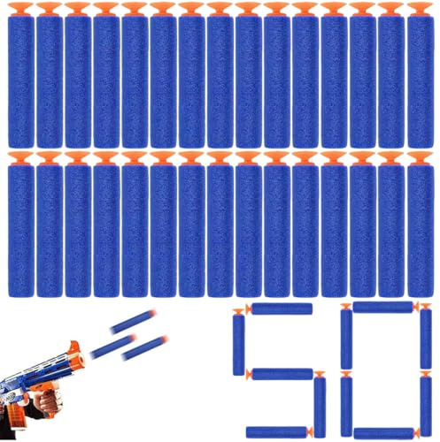 AJNZAU 50 Pezzi Dardos Nerf Elite Con Ventosa, Accessori Pistola Giocattolo In Schiuma Per Nerf N-Strike, Bambini, Esterno (Blu, 7.2X1.3 Cm)