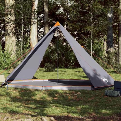 Kaloriko Tipi-Familienzelt Grau Orange für 8 Personen aus 185T Polyester wasserdicht mit E-Anschluss, Belüftung, Tragetasche und robustem Gestänge ideal für Camping, Outdoor, Trekking