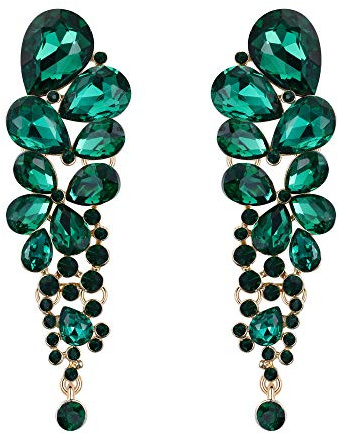 EVER FAITH Damen Ohrringe österreichischen Kristall elegante Wassertropfen Hochzeit Clip-on Ohrhänger Ohr Schmuck baumeln Grün Gold-Ton