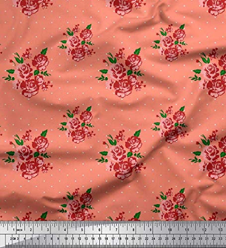 Soimoi Orange strahlkrepp Stoff Punkt, Blutter & Begonie Blumen- Stoff Drucke Meter 46 Zoll breit
