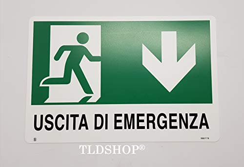 TLDSHOP® CARTELLO SEGNALETICO IN PVC USCITA DI EMERGENZA - FRECCIA VERSO IL BASSO  20X30 (1)