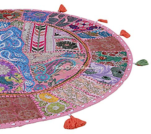 DK Homewares Traditionell Baumwolle bodenkissen bezug 100x100 Bodensitzkissen Orientalisch Bohemien Baby Rosa Patchwork Gestickt Wohnkultur Rund Jahrgang Bodensitzkissen - 40x40 Inch