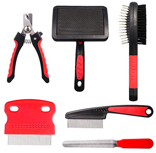 Tonyg-p 6 Pack Dog & Cat Grooming Set - Soft Slicker Brush, Double Sided