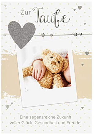 Perleberg Karte zur Taufe in 11,6 x 16,6 cm Hochwertige Taufkarte mit Teddy-Motiv Text-Karte zur Taufe Ideal für Geldgeschenke Taufkarten mit Umschlag Glückwünsche zur Ta 7320009-2 Bunt