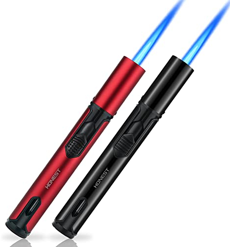 PROMISE Gas Lighter Jet Torch Butane Lighter with Visible Window, Windproof lighter Adjustable Jet Flame for BBQ, Stove Candle Kitchen Cooker Hobs Men Gifts (Sold without Gas) (Black&Red)