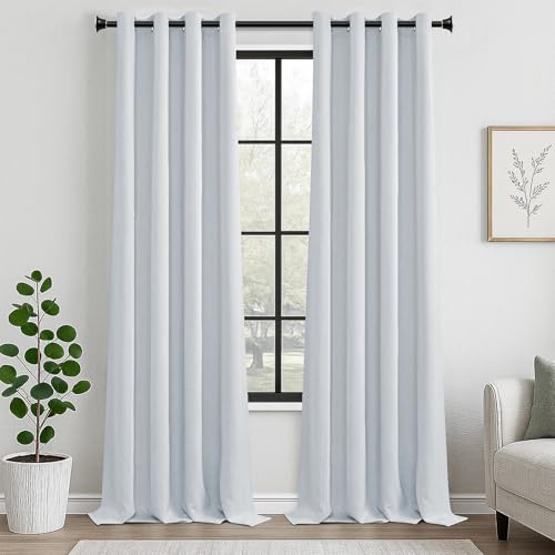 MRTREES Vorhang Blickdicht Gardinen Thermovorhang mit Ösen Verdunklungsvorhang Ösenschal Vorhänge Kurz Modern 245×140cm(H×B) Weißgrau 2er Set für Hotels Büros Wohnzimmer Schlafzimmer Kinderzimmer