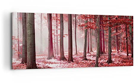Panorama Bilder auf Leinwand 100x40cm Leinwandbild mit Rahmen Wald Rot Bäume Groß Wanddeko Bild Schlafzimmer Küche Wandbilder Dekoration Wohnzimmer Wall Decor Canvas Wand Kunstdruck Art AB100x40-4944