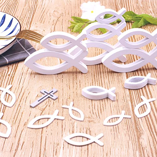 ENYACOS 58pcs Holzfische Kommunion Deko，Konfirmation Deko Taufe Deko Tischdeko Konfirmation Kommunion Deko Junge Streudeko Kommunion Deko Mädchen (A)