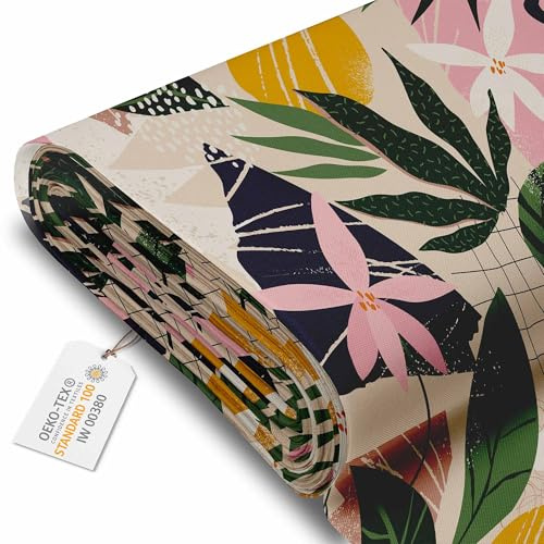 DreamRoots Markisenstoff Meterware, Collage Floral | Oxford Segeltuch, wasserdicht, Polsterstoff, 220 g/m² 600D, 160 cm breit, wasserabweisend, für außen & Deko