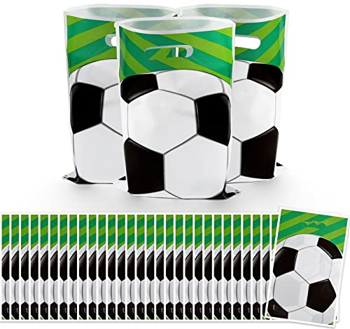 ASTARON 30 Pcs Fußball Geburtstag Geschenk Taschen für Kinder Party, Fußball Party Taschen Kunststoff Goodie Bags für Kinder Begünstigungen Fußball Party Dekorationen Zubehör