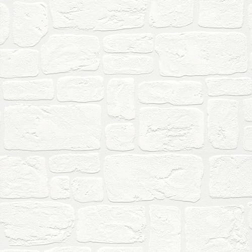 Profhome Steinoptik Tapete 204042-GU Strukturtapete weiß 0,53 m x 10,05 m / 5,33 m2
