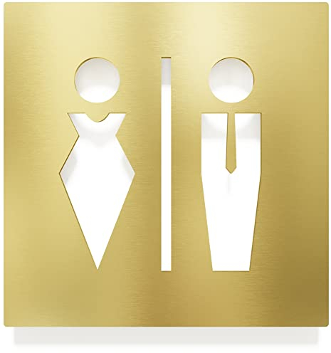 Messing WC-Schild - selbstklebend & matt gebürstet - Design Toiletten-Schild C-01-M