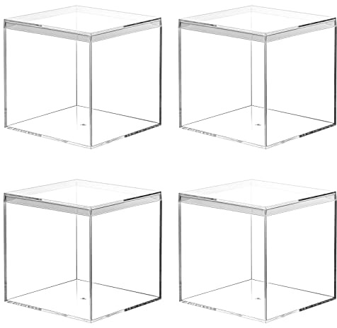 Kamehame Acrylbox mit Deckel 4 Stück 10 x 10 x 10 cm Acryl Box Transparent Kleine Quadratische Acrylbox Aufbewahrungsbox für Schmuck, Vitrine, Aufbewahrung und Süßigkeiten Verpackung
