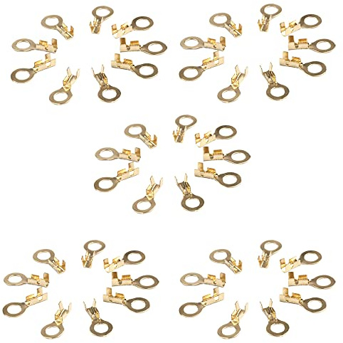 100 Pieces Ring Terminal, Brass Wire Terminals Connector Electrical Cable Lugs Terminals for Car, Automatic Equipment and Batteries - M5 (5.2mm)