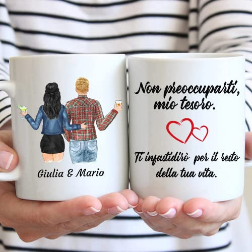 Tazza Personalizzabile Coppia - Nome, Capelli, Pantaloni, Maglia e tanto altro da Personalizzare - Idea Regalo per Fidanzati o Amici per Occasione Anniversario, Compleanno, Natale (Bianco, Ceramica)
