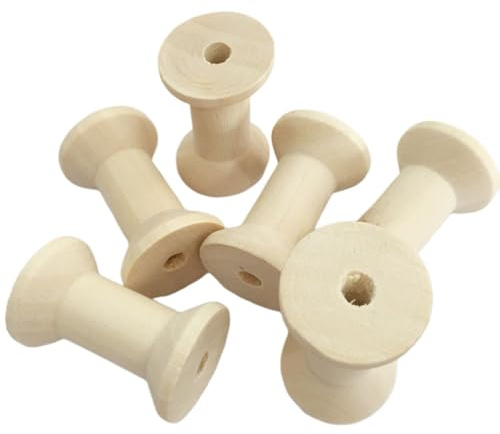 Gogogmee Wooden Craft Spools 10 Pieces Unfinished Thread Bobbins 1.22 X 1.22 X 1.85 Inch DIY Wood Spools for Holding Yarn Twine Wire Ribbon