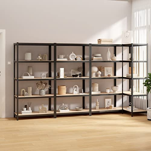ZEYUAN Regale mit 5 Böden 4 STK Wohnzimmer Regal, Keller Regal, Lagerregal, Haushaltsregal, Aufbewahrung Garage, Standregal, Bücherregal, Anthrazit Stahl & Holzwerkstoff