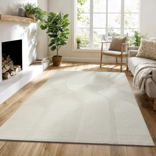 the carpet Lima nachhaltiger und umweltbewusster Designer Teppich, weich & pflegeleicht, 3D-Effekt, waschbar, Flor aus 100% recyceltem Polyester, Creme, 160 x 230 cm
