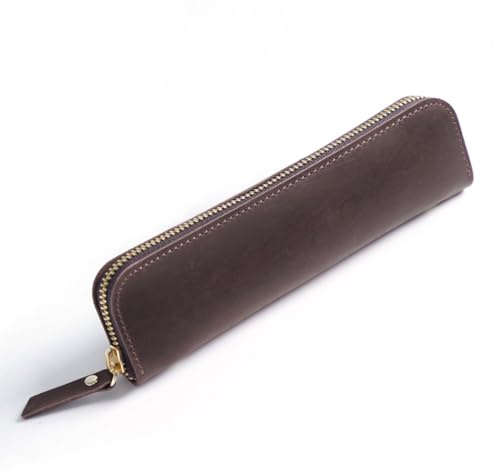 DONGKER Vintage Pennfodral i Läder Med 4 Pennöglor Och Dragkedja för Kulspetspennor, Bläckpennor, Borstar - Retro, Kaffe, Elegant Eller Professionell
