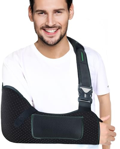 KONSEDIK Arm Shoulder Sling for Men and Women,Porous comfort Medical Sling with Pocket Shoulder Pad for Rotator Cuff Injury,Support for Arm,Wrist, Elbow,Clavicle Fracture Post-Surgery(Black,Medium)